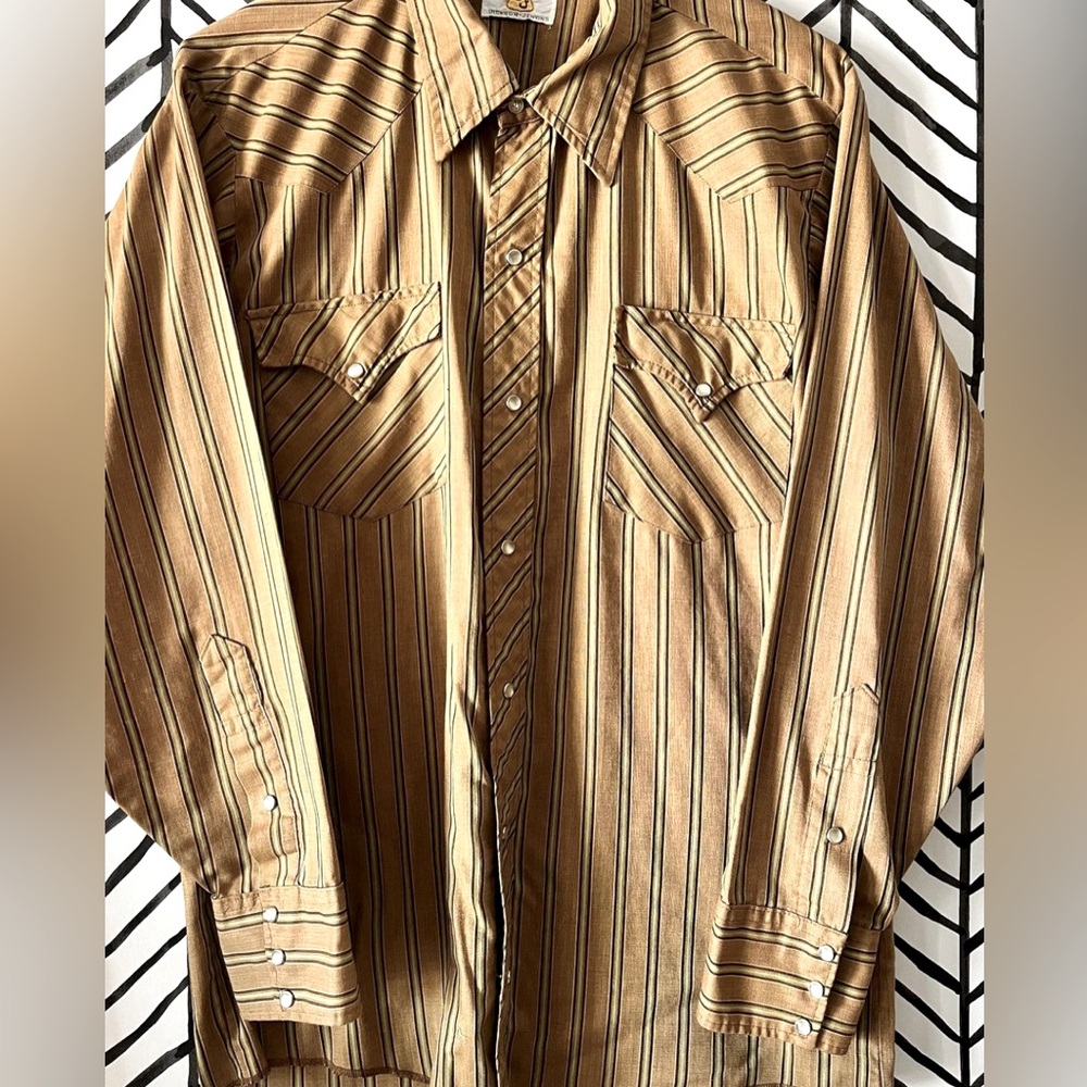 Vintage Stripe Western Pearl Snap Shirt Green & Brown Dickson Jenkins